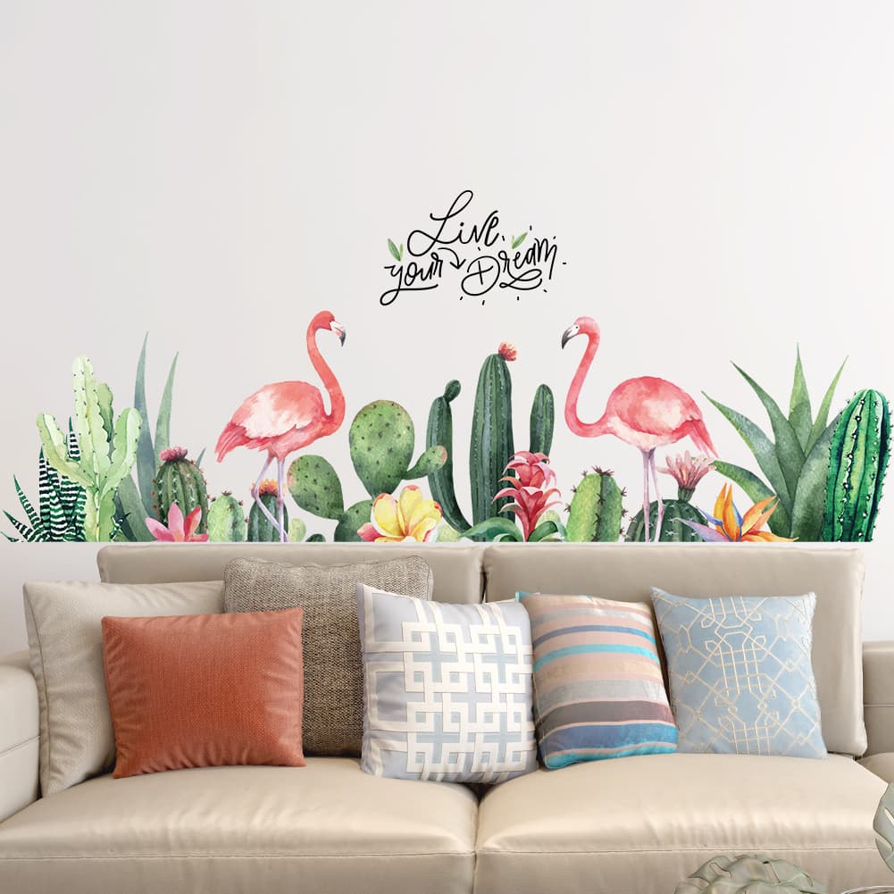 Papel de parede Cactus Papel de parede Rosa Flamingo Adesivos decorativos Adesivos de parede removíveis