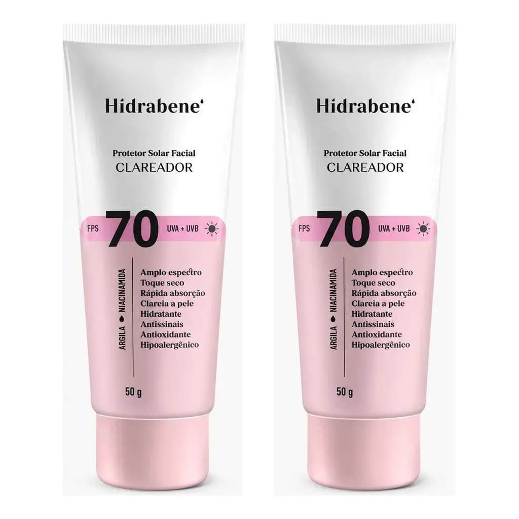 Kit Hidrabene Protetor Solar Facial Clareador Fps70 50g 2 Un