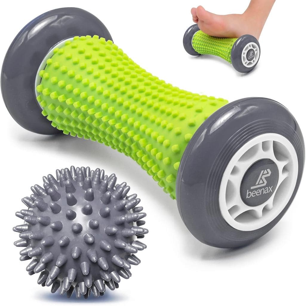 Conjunto de Rolo de Massagem para os Pés e Bola Espinhosa Rígida Beenax - Recuperação da Fascite Plantar, Bastão de Mass