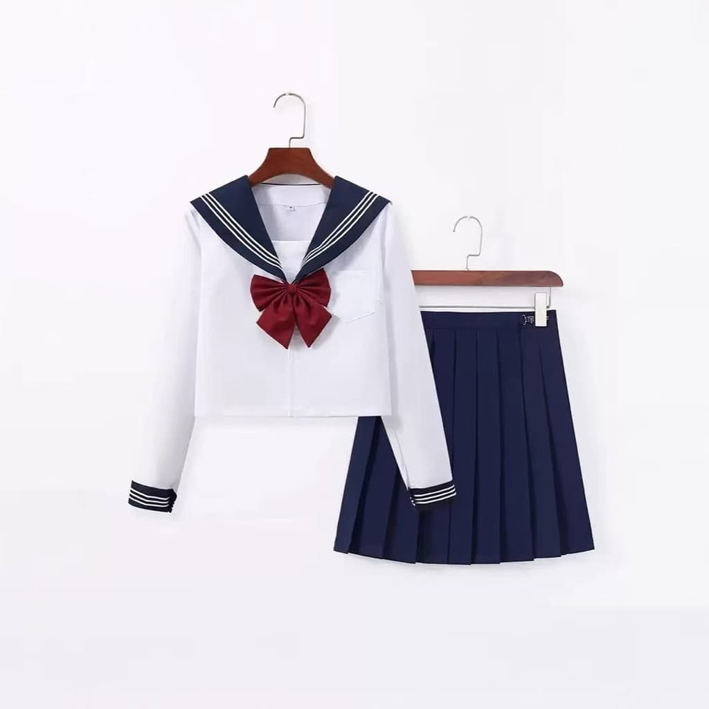 [JK] Gola Ciano Branca Três Estilo Japonês Estilo Preppy Terno de Marinheiro Estilo Básico jk Uniforme Saia Material Esc