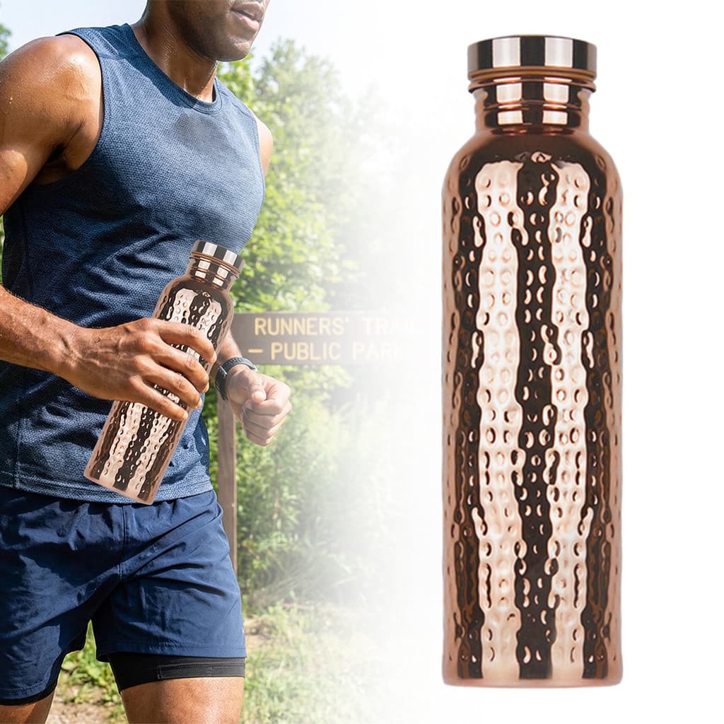 Garrafa De Água De Cobre Galvanizada De 800ML Com Tampa Aberta Um Clique E Base De Silicone Antiderrapante Padrão De Mar