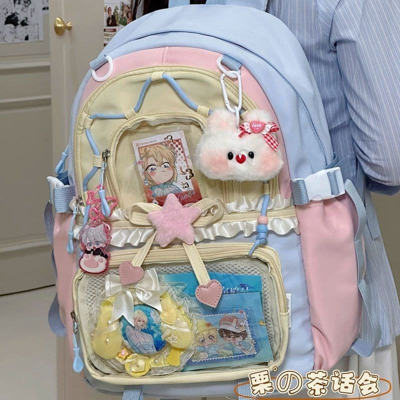 Mochila bidimensional para dor, mochila de grande capacidade, fofa, escola secundária, meninas, estudante, feminina