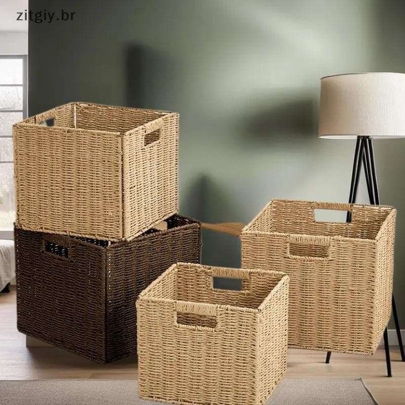 [zitgiy] Caixa De Armazenamento Imitação De Rattan Tecido Treliça Armário Cesta Artigos Diversos De Mesa Snas Roupas Bri