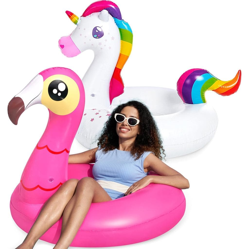 JOYIN Conjunto de 2 Flutuadores de Piscina Flamingo e Unicórnio - Brinquedos Infláveis Divertidos para Piscina, Decoraçõ
