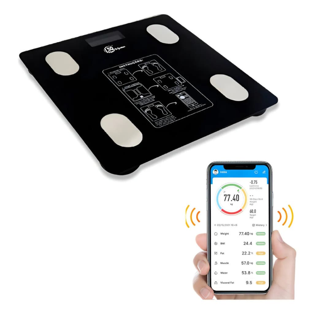 Balança Digital Smart Bioimpedância Bluetooth 180kg com App Android iPhone Medidor Corporal Inteligente