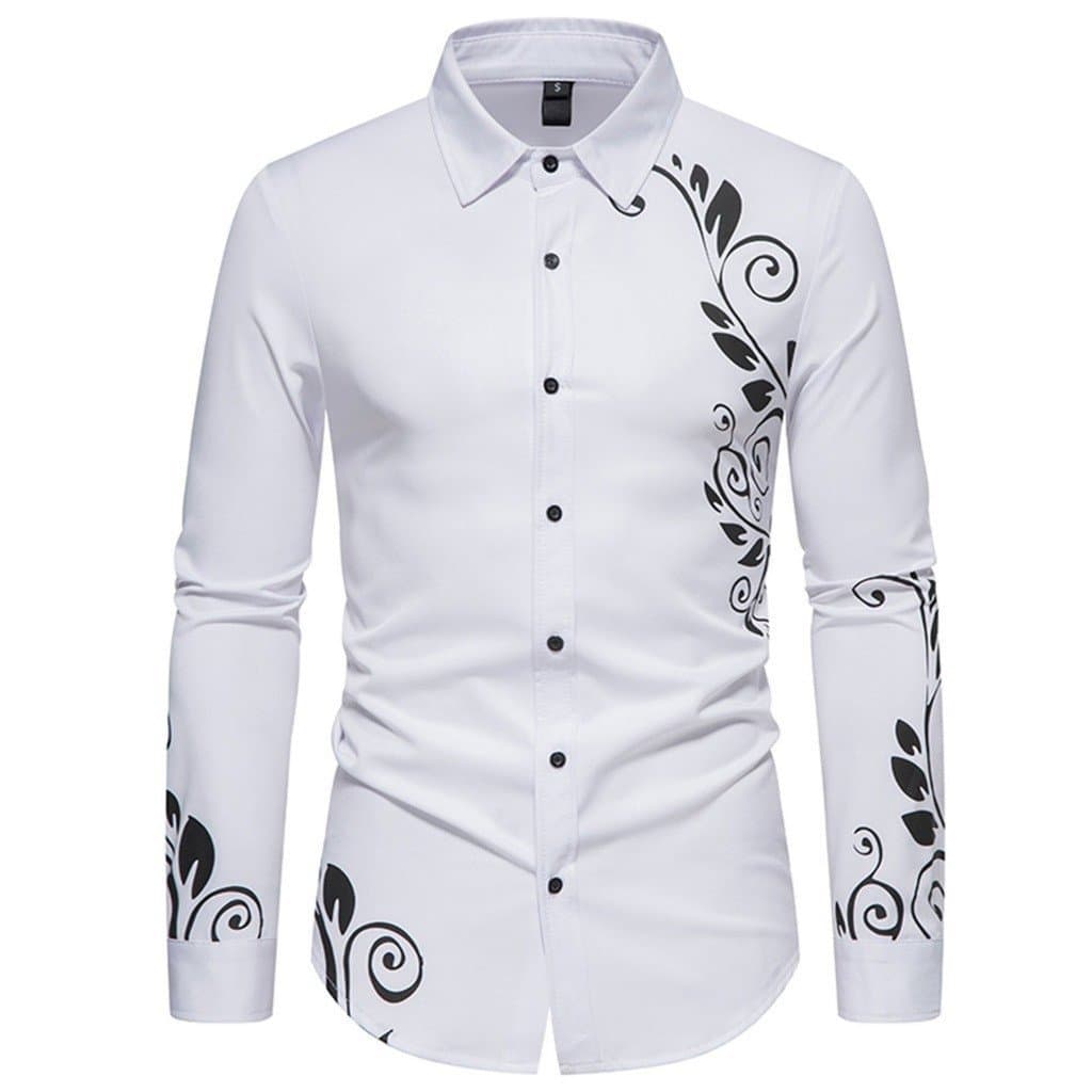 Camisa Masculina de Manga Longa com Gola e Estampa Dourada, Elegante e Casual, Formal