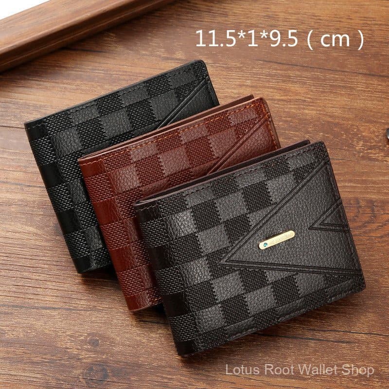 Carteira masculina, estilo curto, carteira de negócios, estilo horizontal juvenil, múltiplos compartimentos para cartões