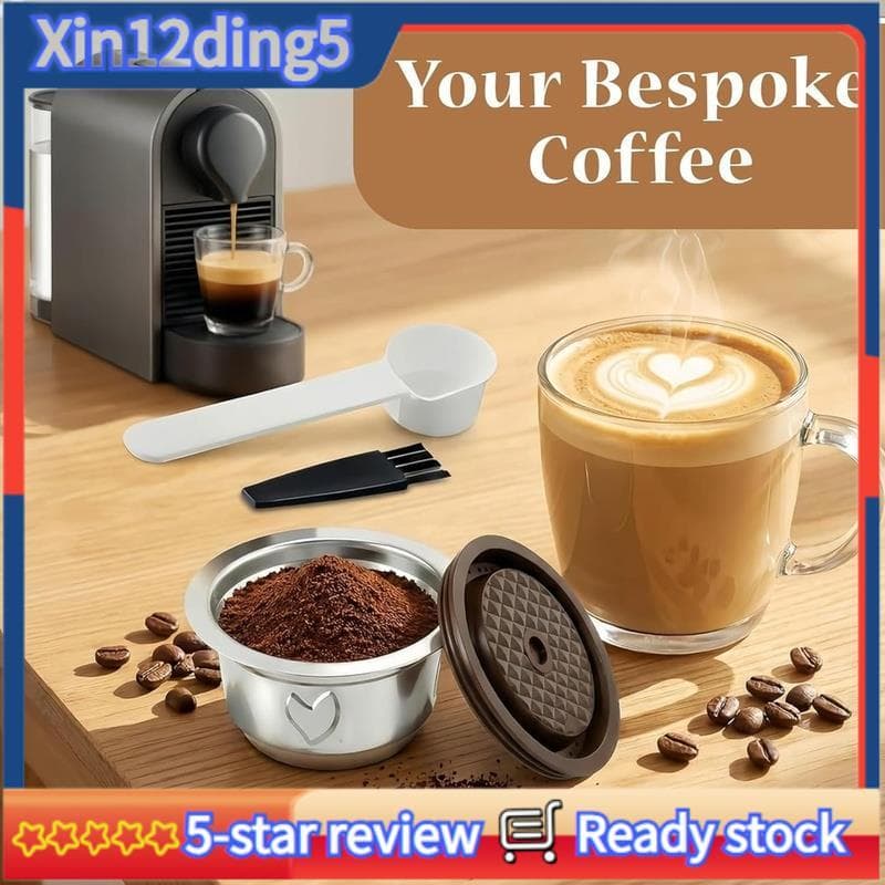 Kit De Substituição De Cápsulas De Café-Cápsula Reutilizável De Aço Inoxidável De 230ml Com Tampa De Silicone , Colher E