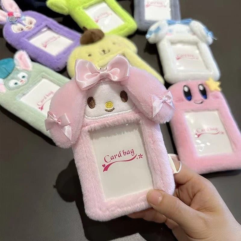 Porta-cartões de pelúcia transparente transparente, da série Sanrio Melody, pingente de porta-cartões fofo.