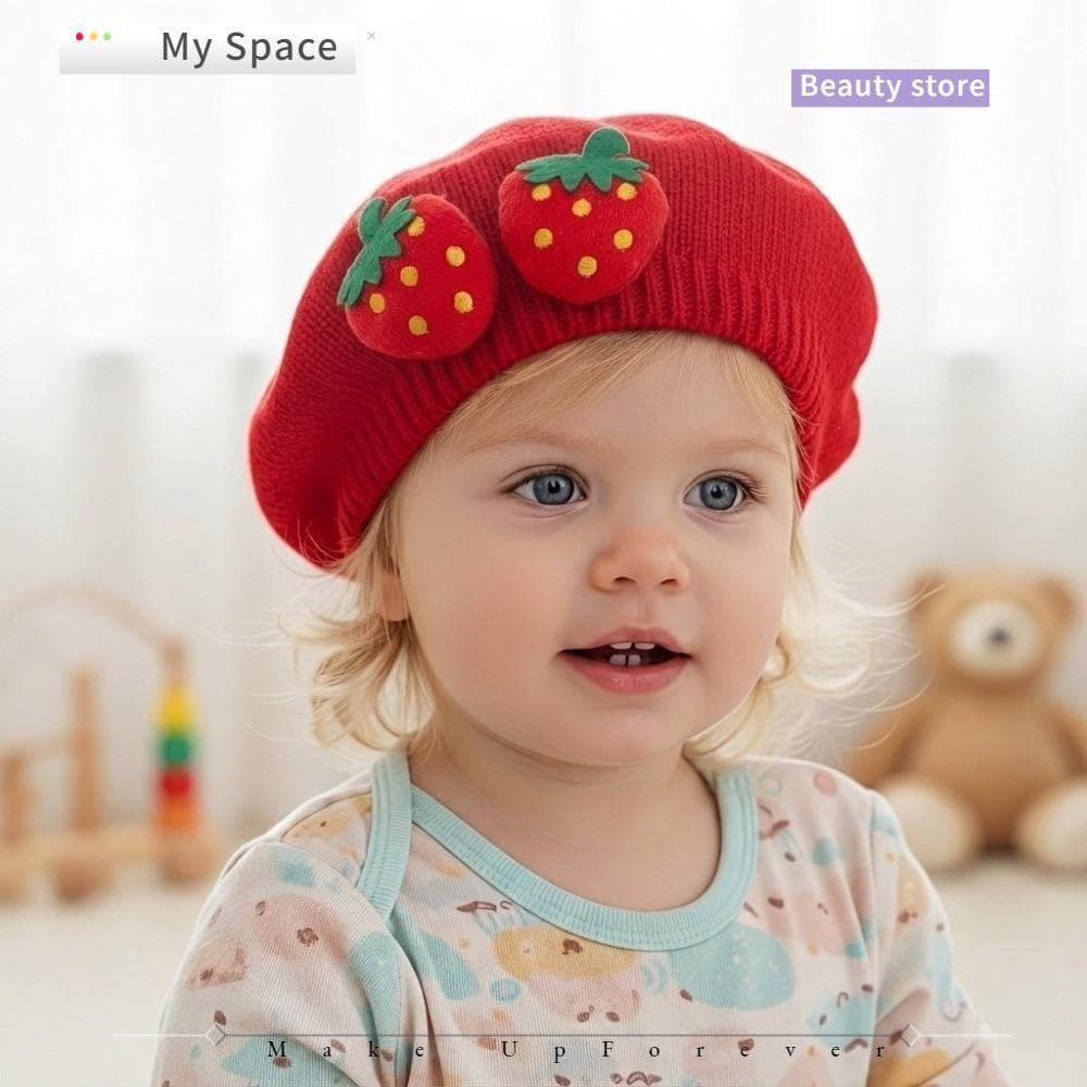 Boina MY Baby , Chapéu Infantil Vermelho Quente Para Meninas Estiloso De Morango Moderno Crianças De 0 A 12 Meses