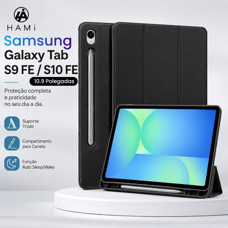 Capa Trifold Samsung Galaxy Tab S9FE / S10FE 10.9“ com Porta Caneta – Silicone Macio e Suporte