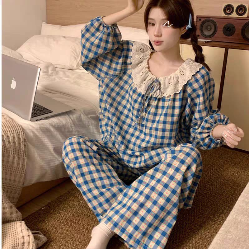 [JTZ] Versão coreana Influencer ins estilo calças de manga comprida pijamas femininos conjunto de duas peças, primavera