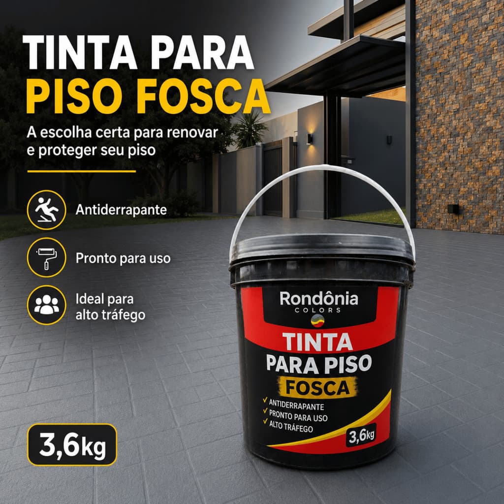Tinta Piso Fosco 3,6kg Base Água Secagem Rápida Garagem Calçada Varanda Concreto Uso Residencial