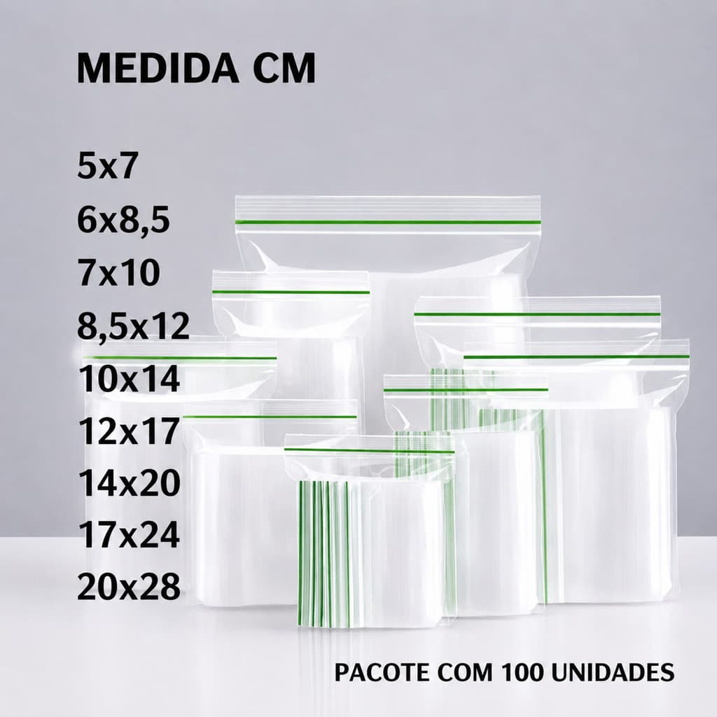Saco Zip Hermético   C/ Unidades Abre e Fecha Plástico Grosso Freezer Geladeira Organizador Multiuso Vários Tamanhos