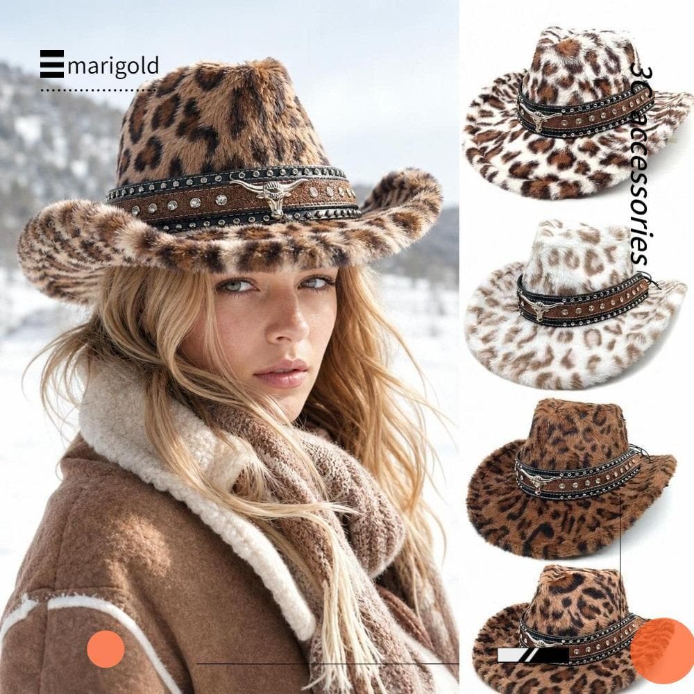 Chapéu De Cowboy De Pele Sintética MARIGOLD , Ocidental Com Detalhe De Rebite À Prova De Vento , Decoração De Cabeça De