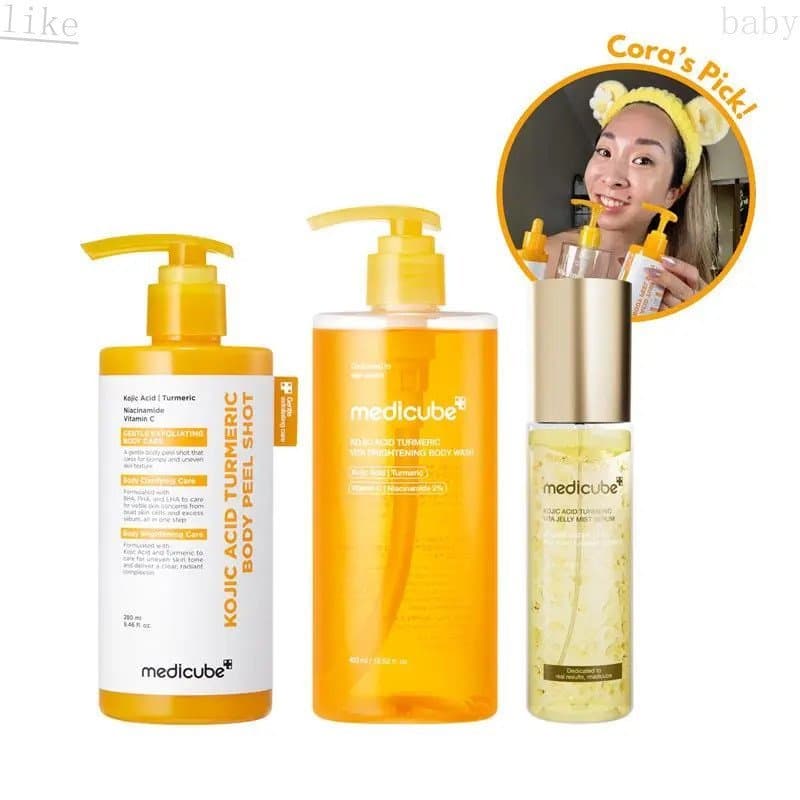 [medicube]Cora's Confident Pits Kit | Inclui Ácido Kójico, Cúrcuma, Peeling, Sabonete Corporal Iluminador Kójico, Sérum