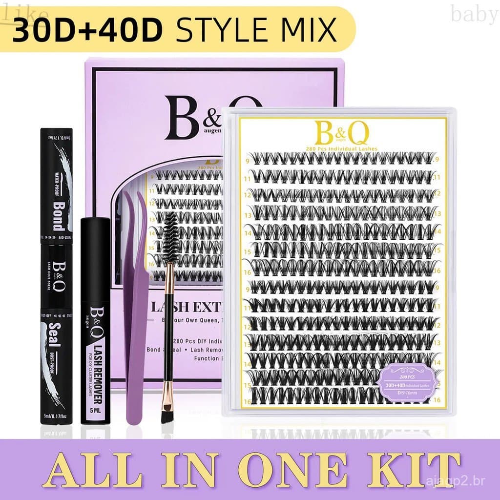 B&Q30D+40DLashKitlLookLongLastingLashes. Cílios Fáceis de Usar para Iniciantes com Cola, Selante e Removedor. Extensões