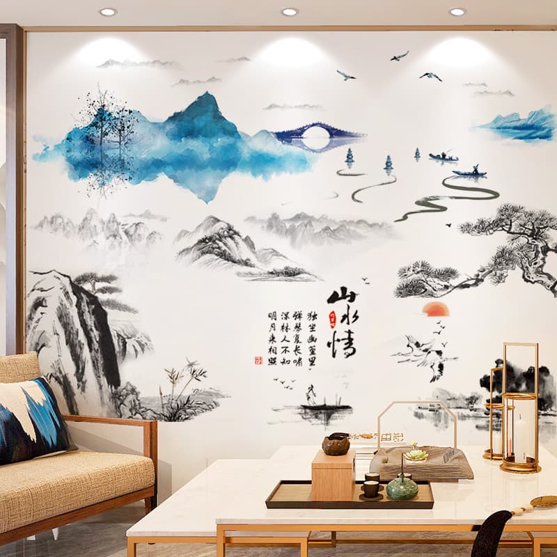 Pintura de paisagem papel de parede adesivos de parede adesivos de parede sala de estar fundo de TV decoração de parede