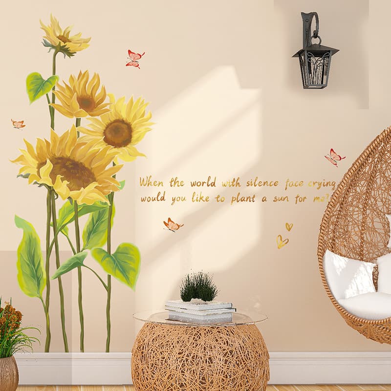 Sala de estar adesivos de parede quarto girassol adesivos de parede papel de parede auto-adesivo decoração da parede do