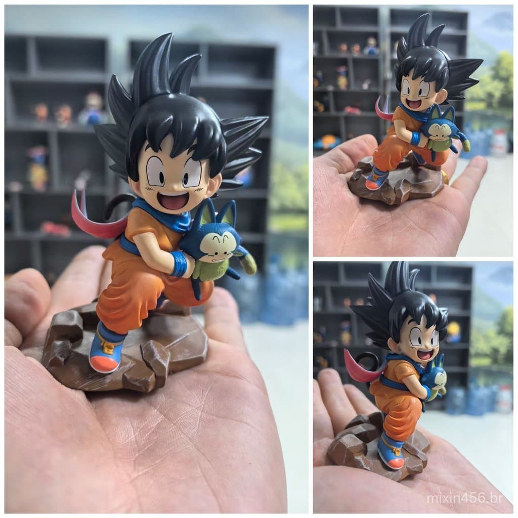 Novos produtos de Dragon Ball: Figura do Goku em versão Q sobre uma nuvem de salto, Goku infantil em pose sentada segura