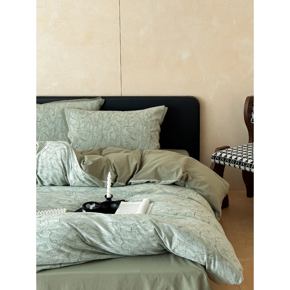 Iris ~ Retro Fio-tingido Jacquard Lençol de Algodão Conjunto de Quatro Peças Puro Algodão Lavado Capa de Colcha Lençol d