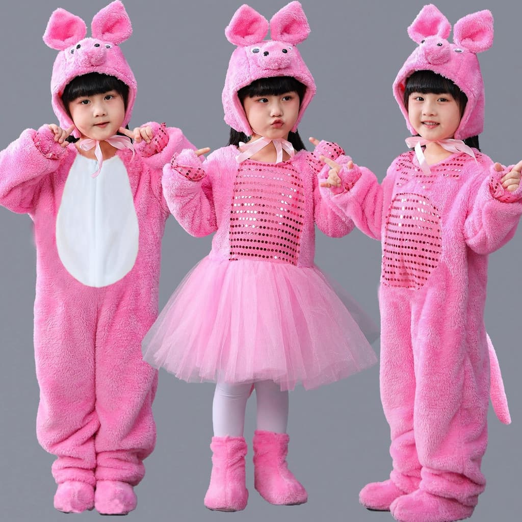 Crianças pequenos trajes de animais piggy desempenho trajes feliz piggy dança gaze saia três piggy roupas
