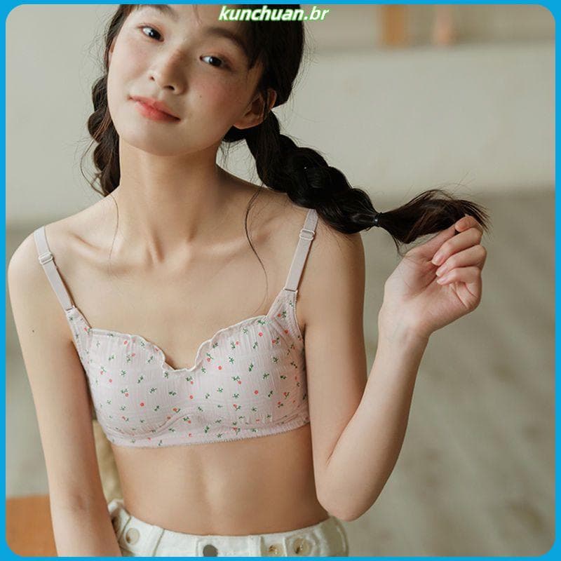 Doce Preppy menina roupa interior feminina Floral japonês confortável respirável sutiã pequeno peito estilo fino sem ane