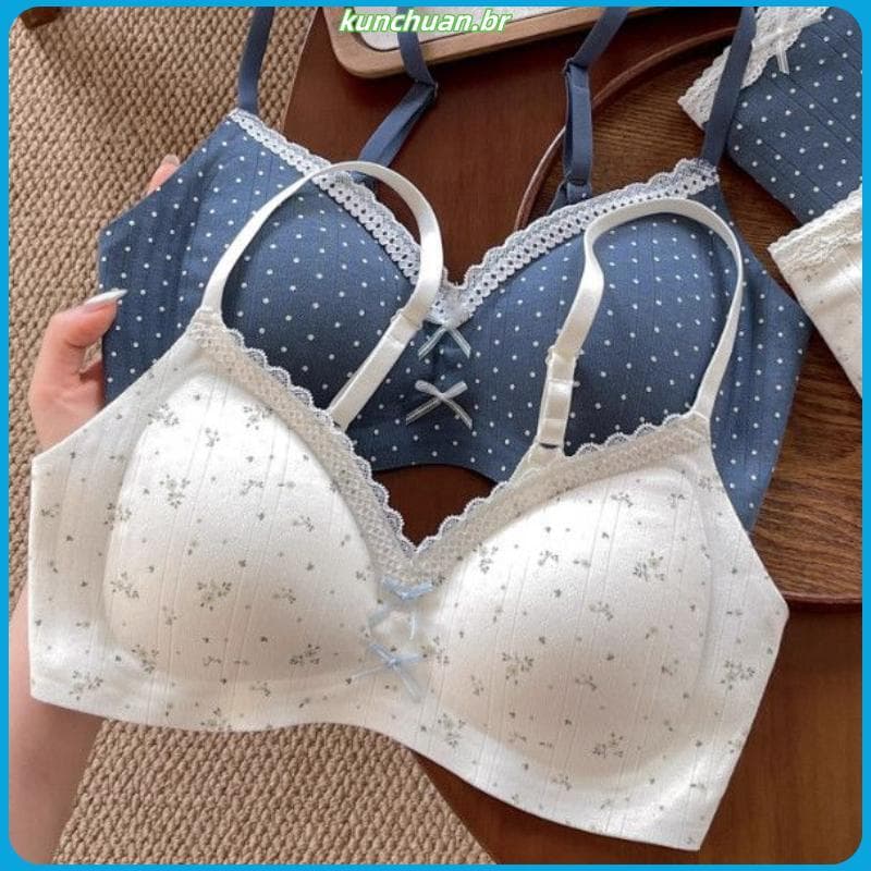 Novo estilo doce Floral renda menina roupa interior confortável estilo fino sem anel de aço seios pequenos reunidos não
