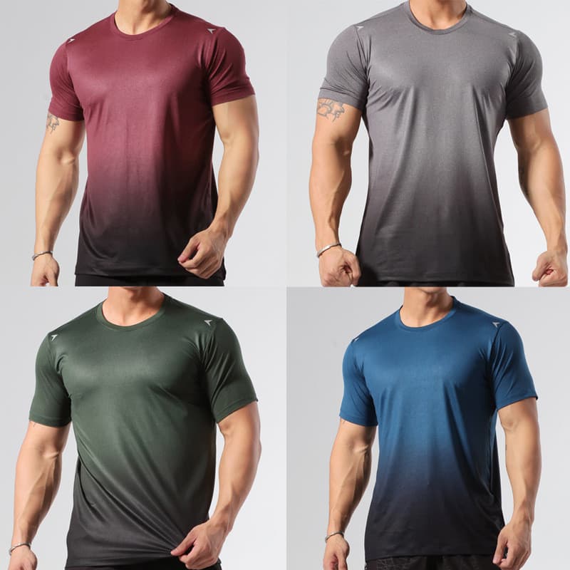 Gradiente cor treinamento em torno do pescoço topo masculino leite seda verão Digital correndo camiseta de secagem rápid
