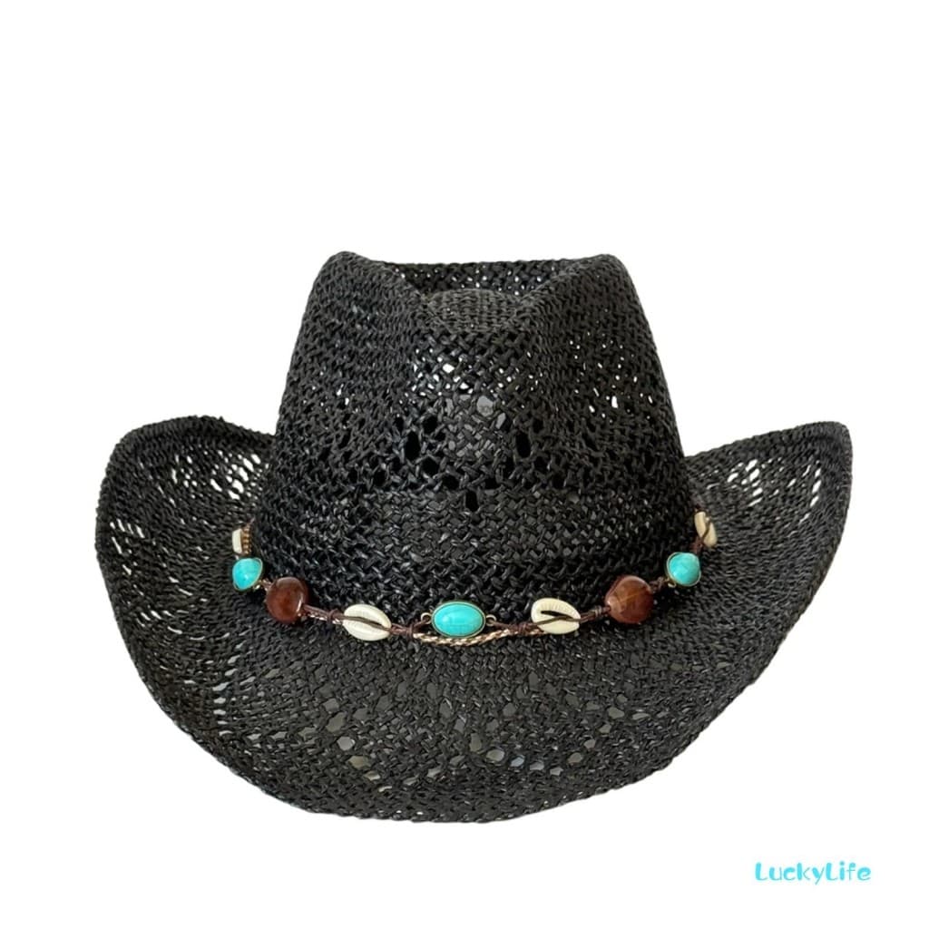 Chapéu Feminino De Palha Cowgirl , Contas Ocidentais Com Cinto , Proteção Solar , Férias , Praia , Caminhadas