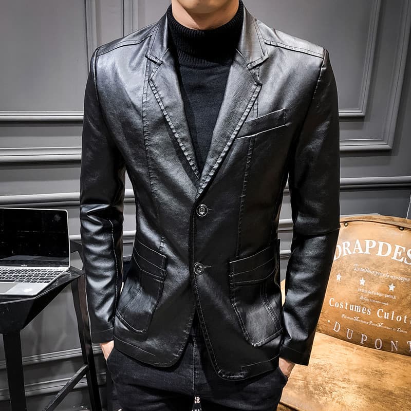 2024 Casaco De Couro Slim Fit Jaqueta