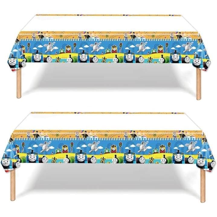 2 Peças Toalha de Mesa Descartável "Train and his Friends" para Decorações de Festa de Aniversário com Tema de Trem, par
