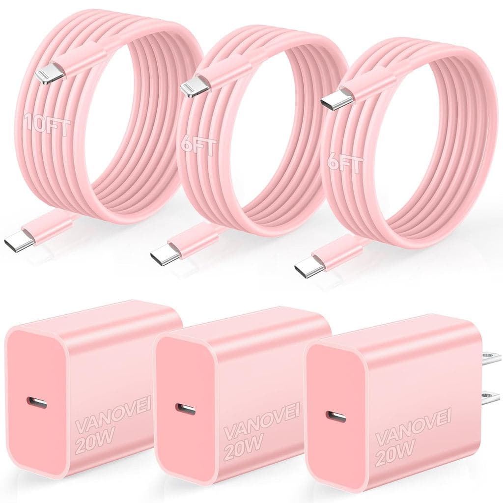 Carregador Rápido para iPhone 10FT&6FT&6FT, Pacote com 3 Carregadores USB C de 20W com Cabo USB C para Lightning de 6FT&