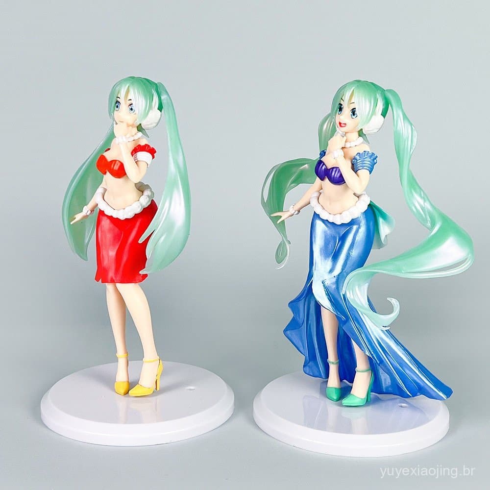 Figura de Menina Sereia 2D com Traje de Banho, Ornamento Colecionável em Caixa