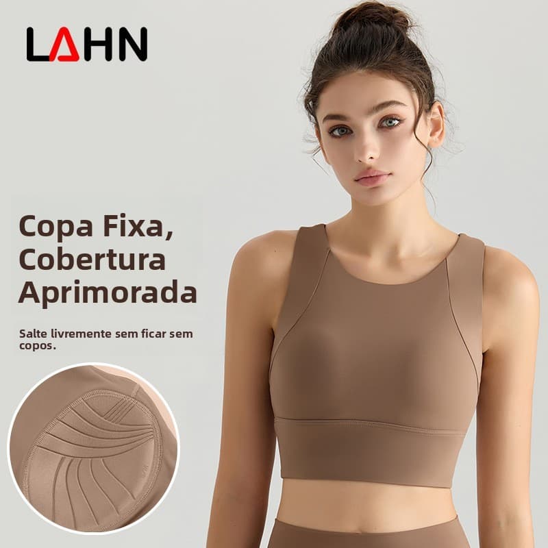 Sutiã esportivo à prova de impacto com copas fixas integradas, top de fitness e yoga anti-flacidez.