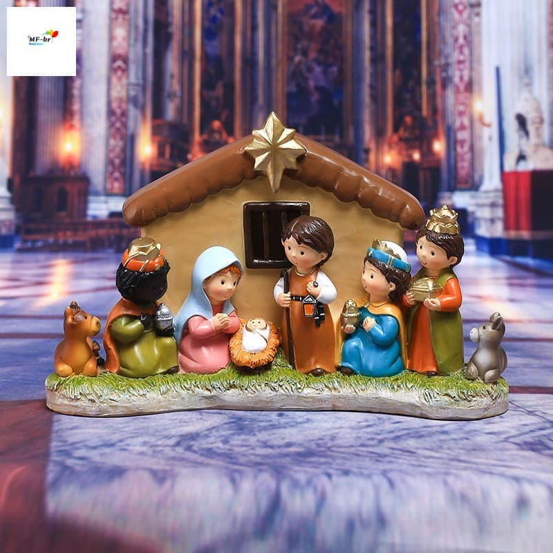 Conjunto De Manjedoura De Luz LED De Natal-Enfeites De Resina Decoração De Cena De Férias