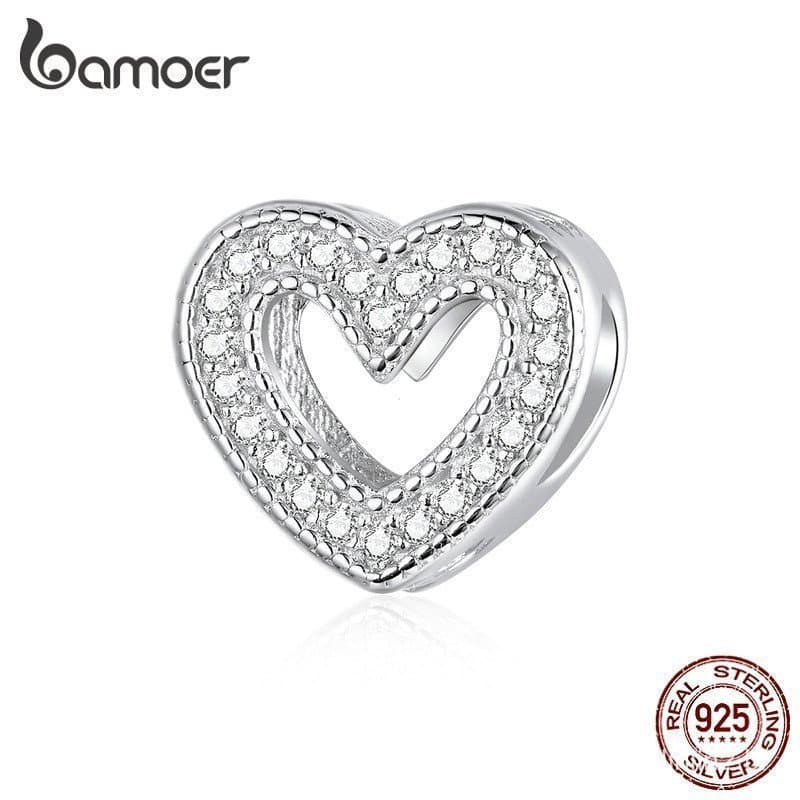 Bamoer Oco Design Esculpido Da Forma Do Coração Charme Prata Esterlina 925
