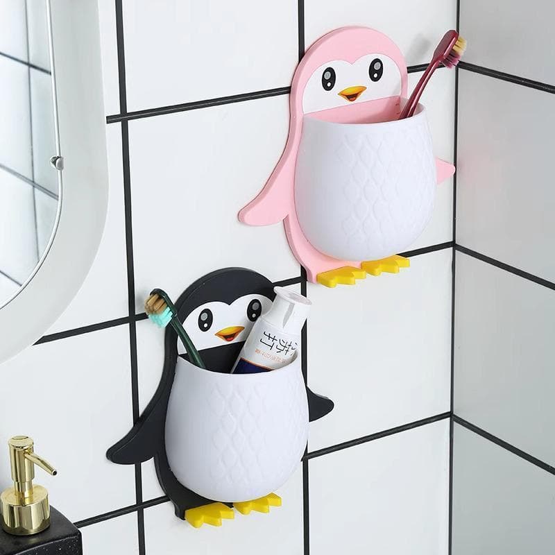 Armazenamento De Parede De Pinguim De Desenho Animado Sem Broca Suporte Para Escova De Dentes De Banheiro