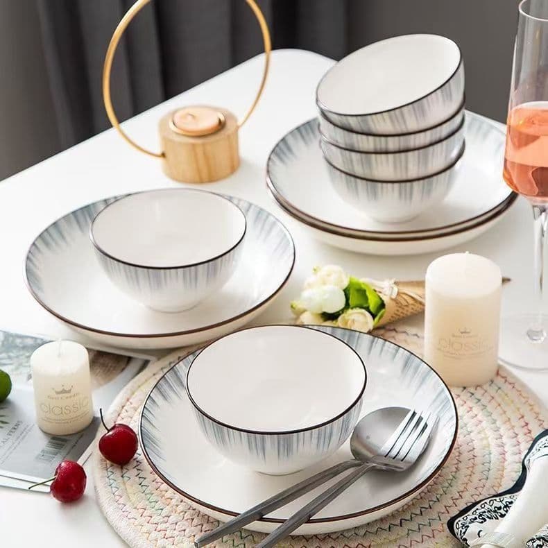 Tigelas e pratos de estilo europeu para uso doméstico, conjunto simples de tigelas para sopa, utensílios de mesa de cerâ