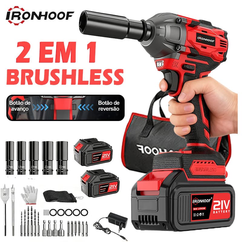 Chave De Impacto Eletrica Potente Parafusadeira 2 Baterias Brushless ​520Nm