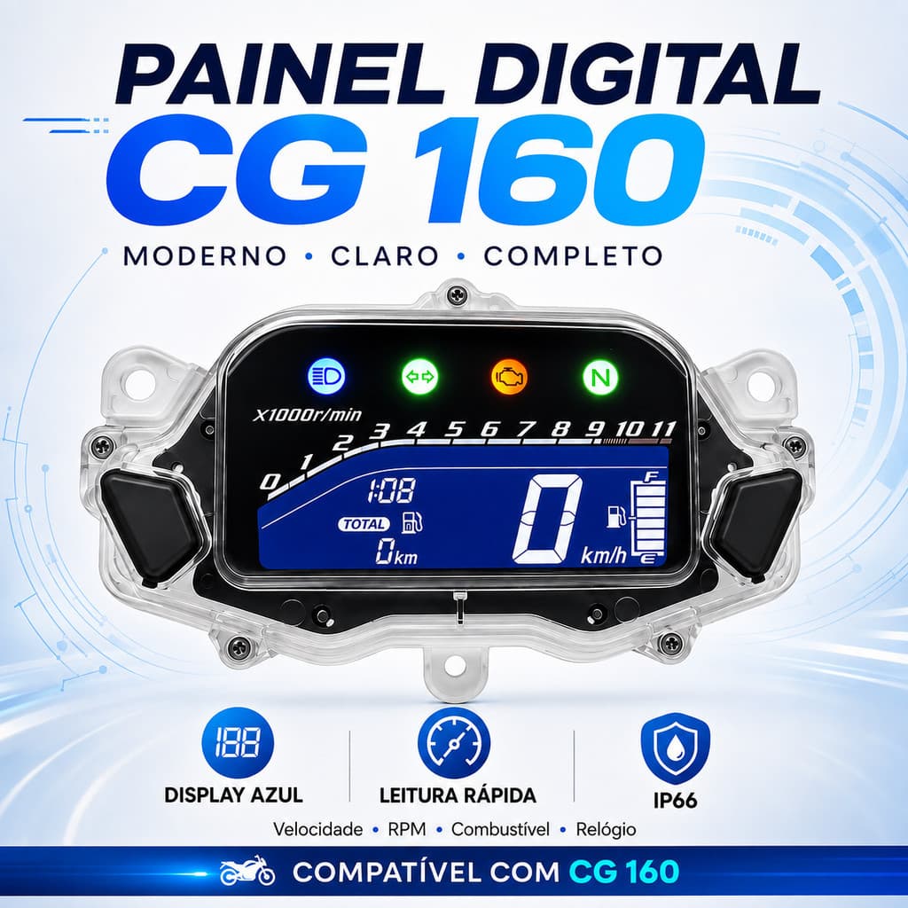 Painel Digital Completo Moto CG 160 Titan Fan Cargo Start 2015 a 2024 Display Azul Plug And Play