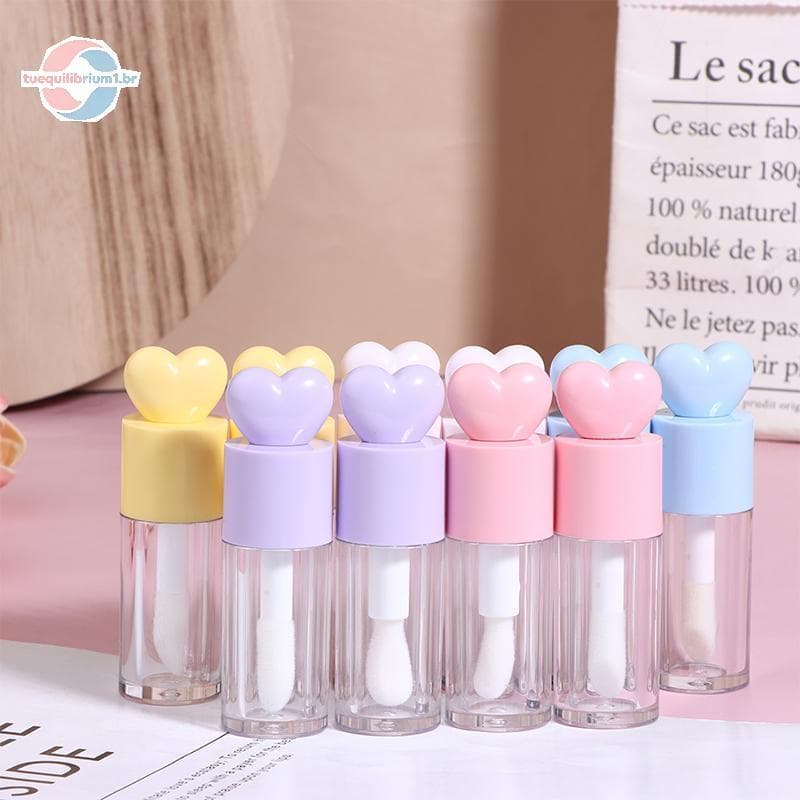 tue Bonito Criativo Forma De Coração Tubos De Brilho Labial Claro Vazio DIY Cilíndrico Bálsamo 4ml Com Varinha Recarregá