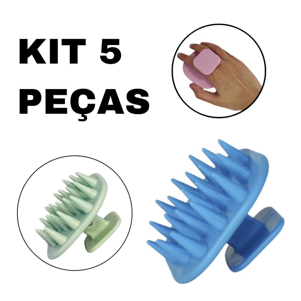 Kit 5 Escova Massageadora Para Lavar os Cabelos de Silicone