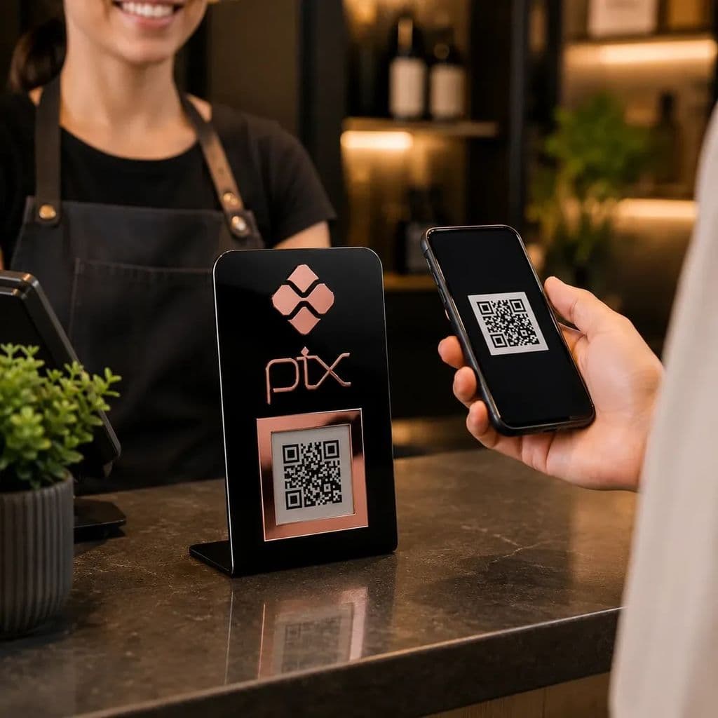 Placa Pix Qr Code Display Pagamentos Acrílico Rosa Preto