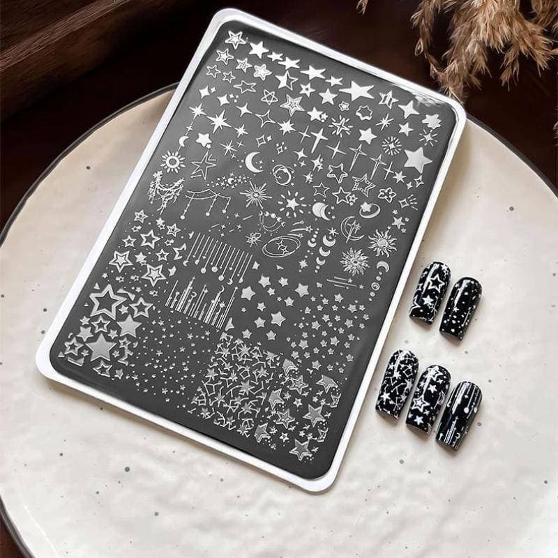 Bsbl 1 Pçs Dos Desenhos Animados Lua Estrelas Placas De Carimbo De Unhas Retângulo Modelo Estênceis Arte Do Prego Placa
