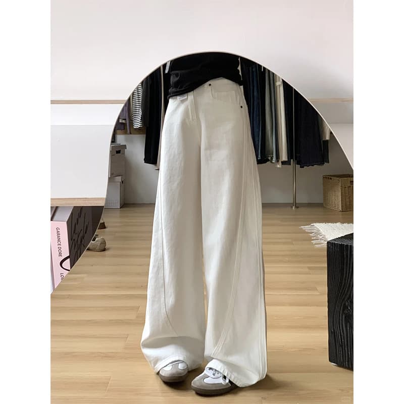 Calça Jeans masculina branca feminina verão perna larga solta cintura alta solta calça larga feminina Jeans Slimm
