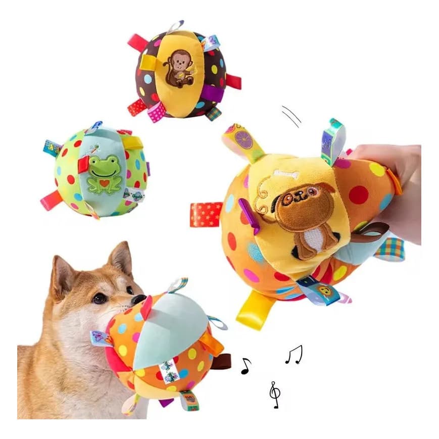 Bola De Pelúcia Sonora Para Cães Com Guizo Suave 12cm Morder