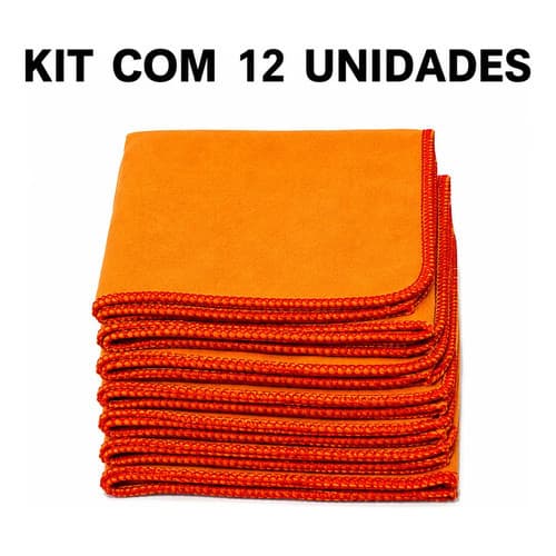 Kit 12 Flanelas De Algodao P/ Limpeza Laranja Multiuso 49x29 Laranja