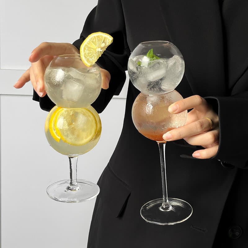 Copo de Vidro Bolha com Pé | Taça para Coquetel e Espumante | Presente Elegante para Casa