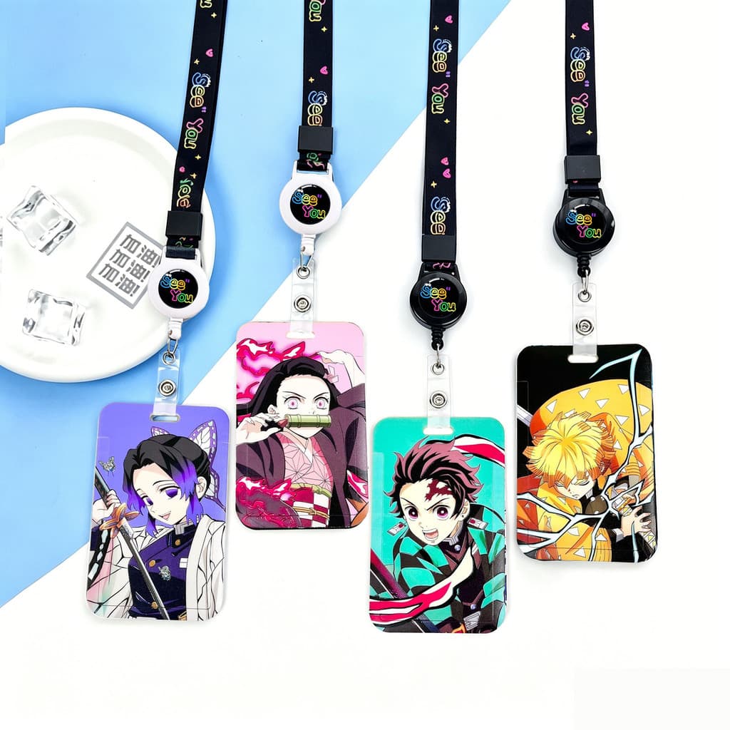 Anime Demon Slayer Nezuko Tanjirou Zenitsu Shinobu Porta-Cartões Cordão Retrátil Carretel De Crachá Capa Para Cartão De